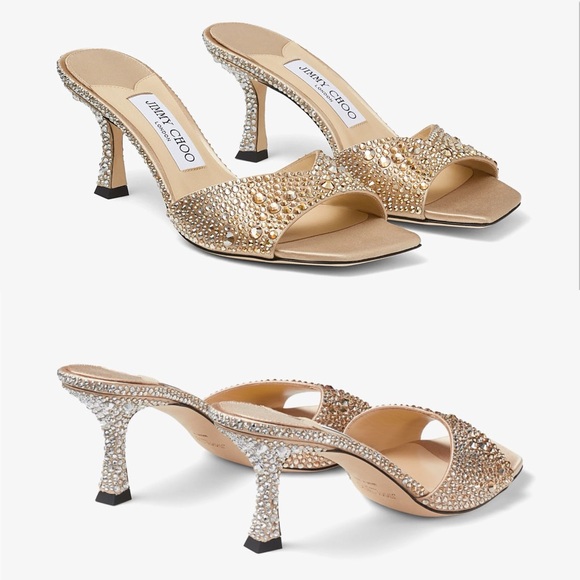 New Jimmy Choo Skye 70 Gold Satin Crystal Sandals $1,950 - Picture 5 of 14